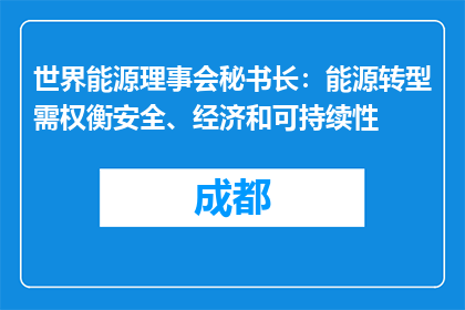 世界能源理事会秘书长：能源转型需权衡安全、经济和可持续性